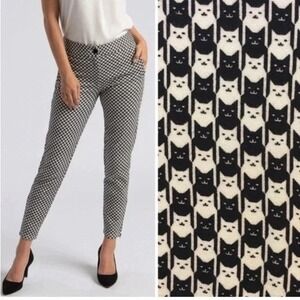 Betabrand Skinny Leg Pencil Catstooth Dress Yoga Pants Cat Print Kitty PS